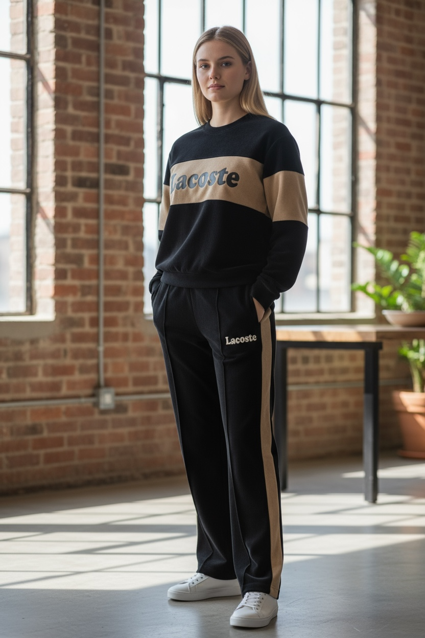 Women’s Two-Tone Tracksuit – Dark Blue & Beige