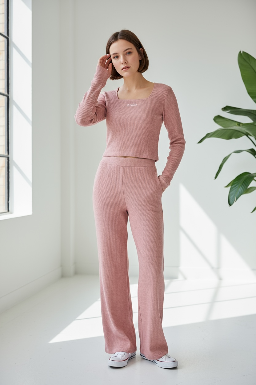 Women’s Ribbed Lounge Set – Dusty Pink