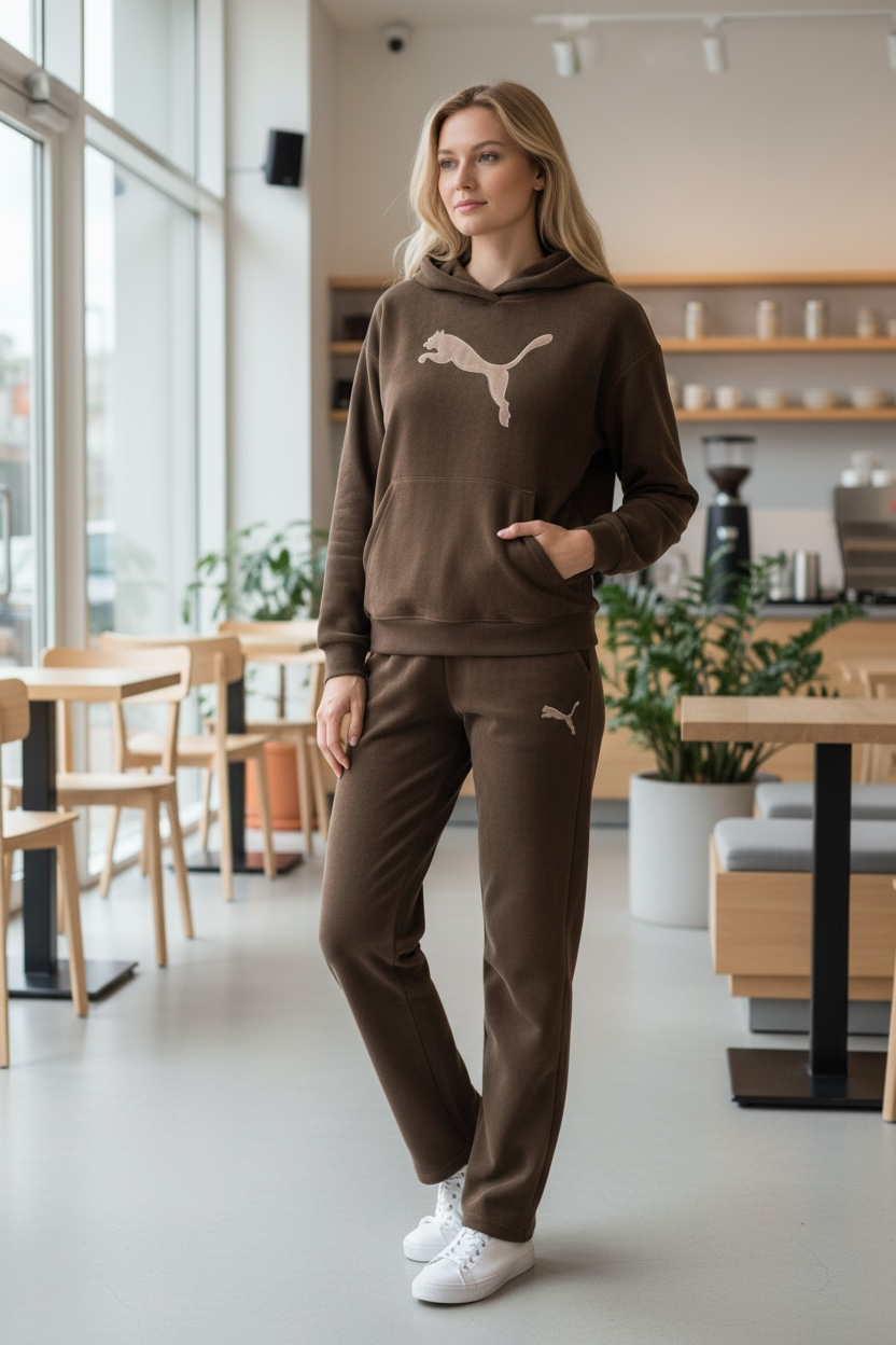 Brown Fleece Hoodie & Jogger Tracksuit Set