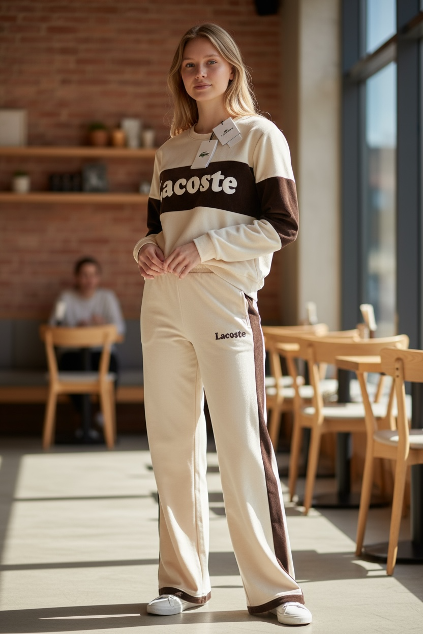 Women’s Two-Tone Tracksuit – Cream &  Dark Brown