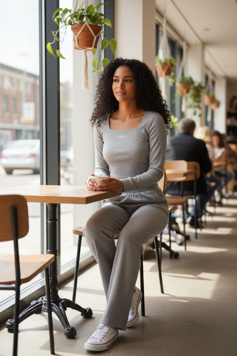 Women’s Ribbed Lounge Set – Light Grey