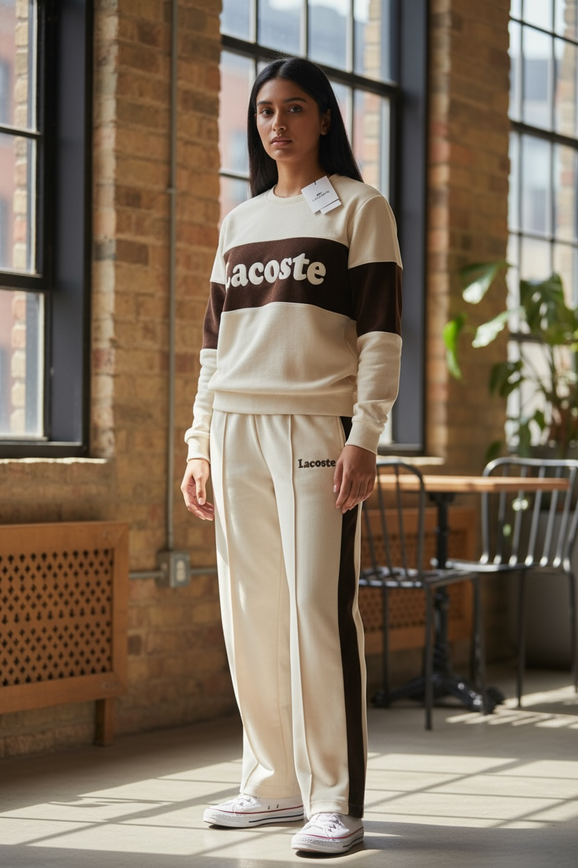 Women’s Two-Tone Tracksuit – Cream &  Dark Brown