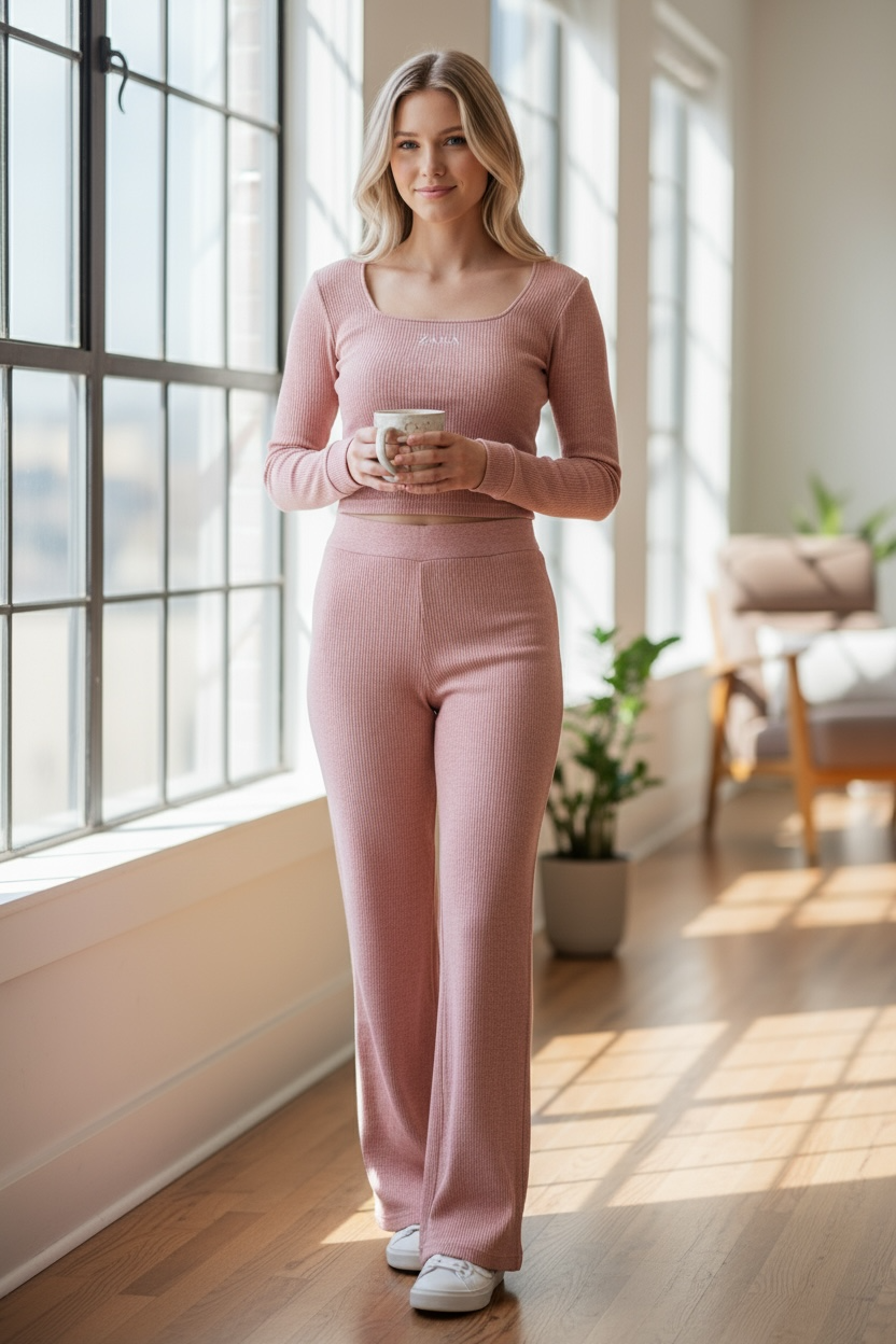 Women’s Ribbed Lounge Set – Dusty Pink