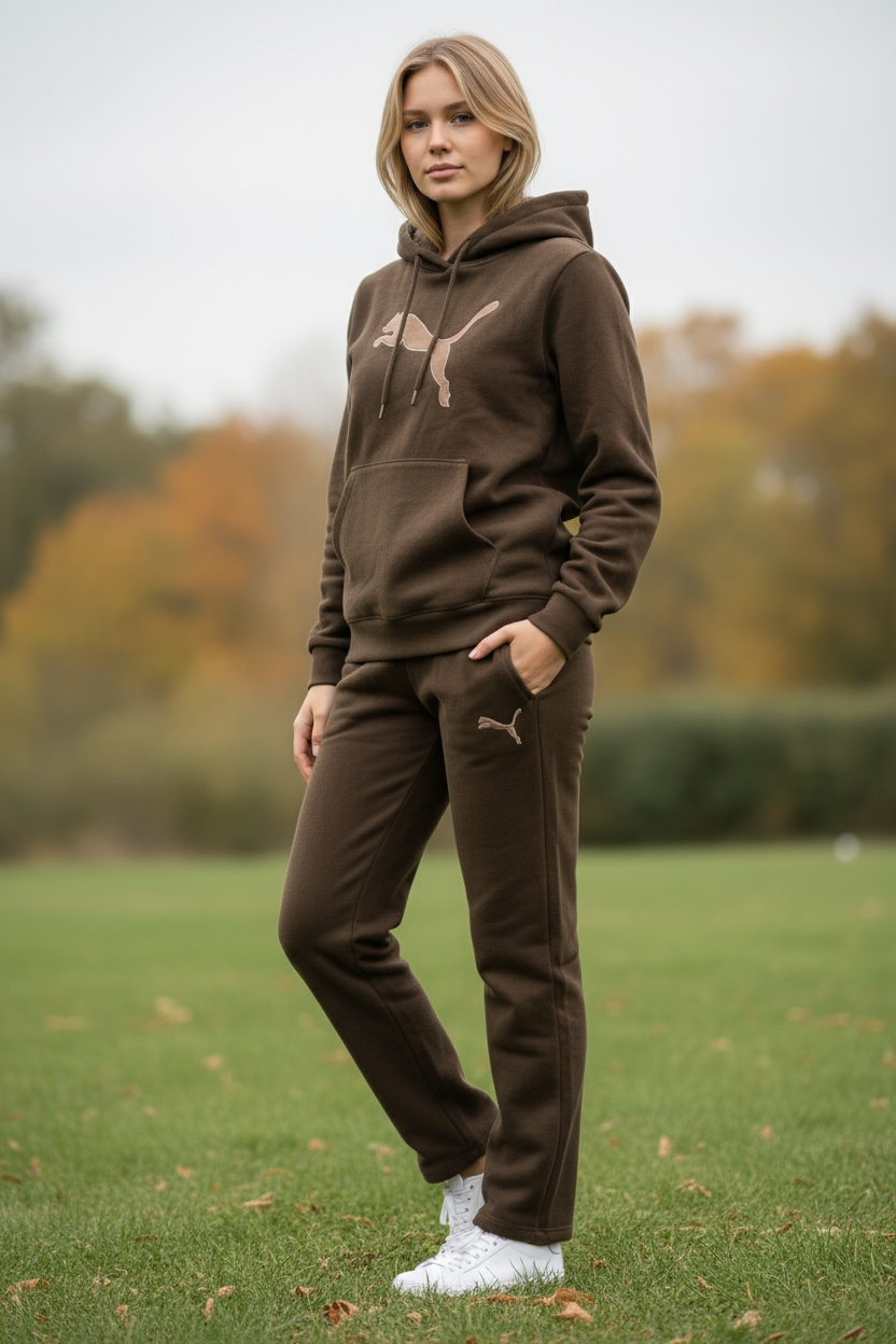 Brown Fleece Hoodie & Jogger Tracksuit Set