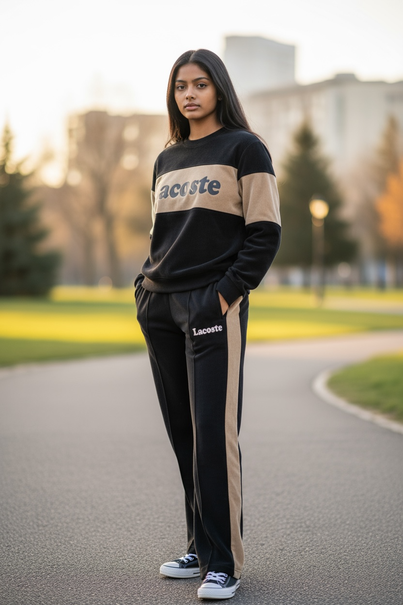 Women’s Two-Tone Tracksuit – Dark Blue & Beige