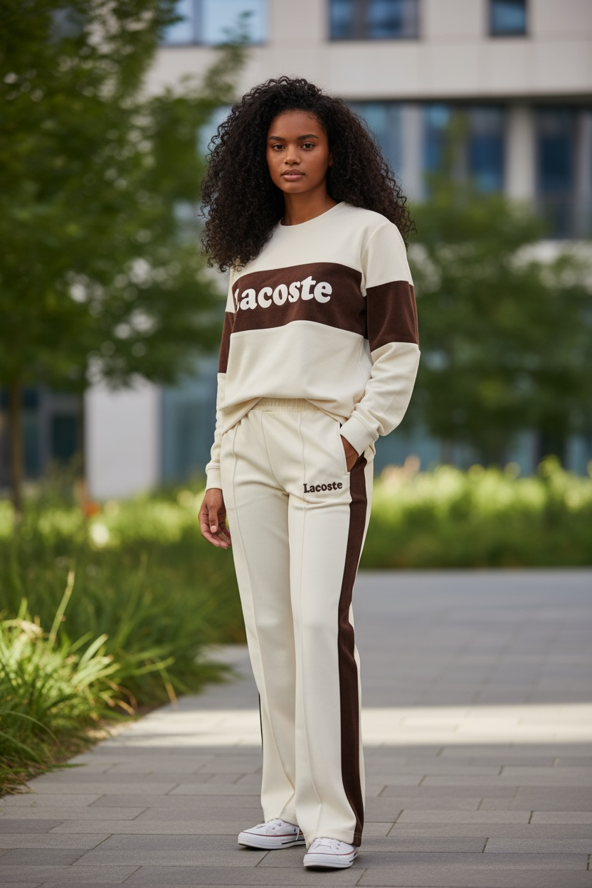Women’s Two-Tone Tracksuit – Cream &  Dark Brown
