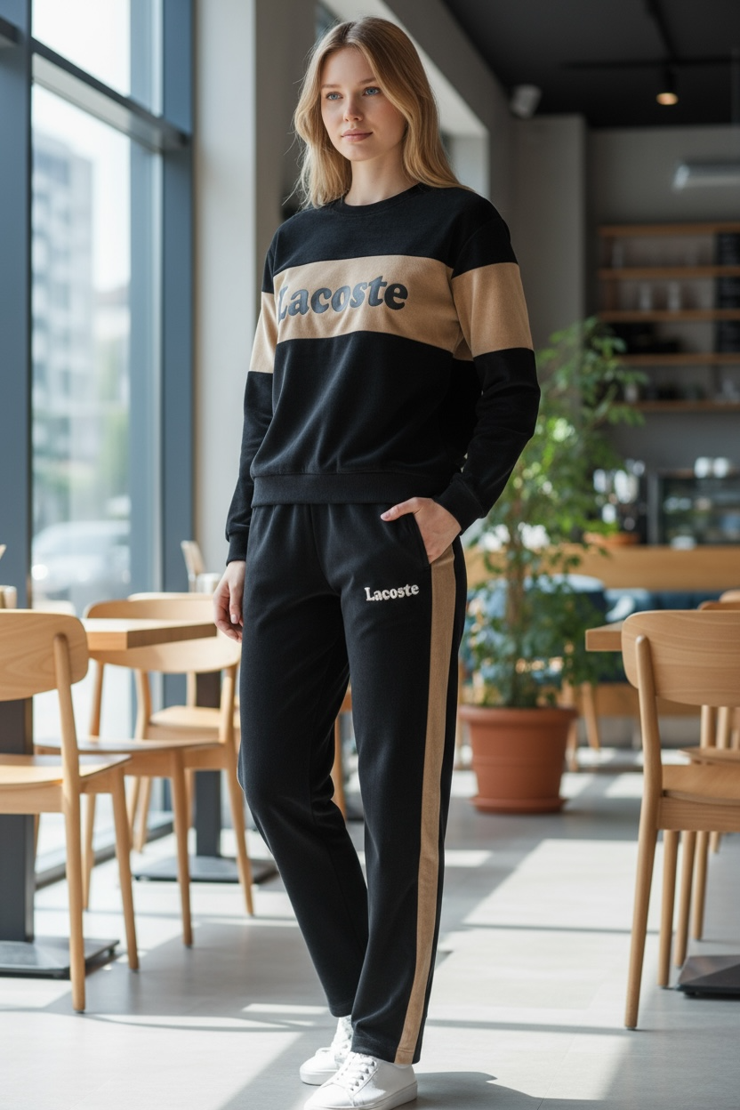 Women’s Two-Tone Tracksuit – Dark Blue & Beige