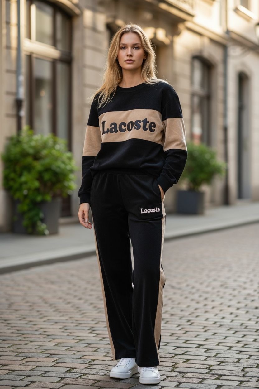 Women’s Two-Tone Tracksuit – Dark Blue & Beige