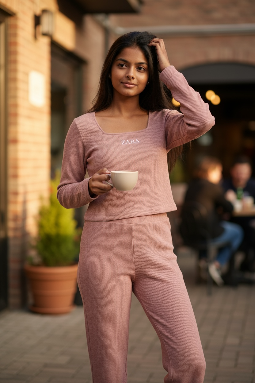 Women’s Ribbed Lounge Set – Dusty Pink