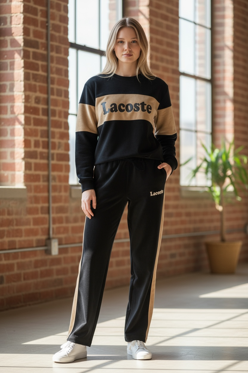 Women’s Two-Tone Tracksuit – Dark Blue & Beige