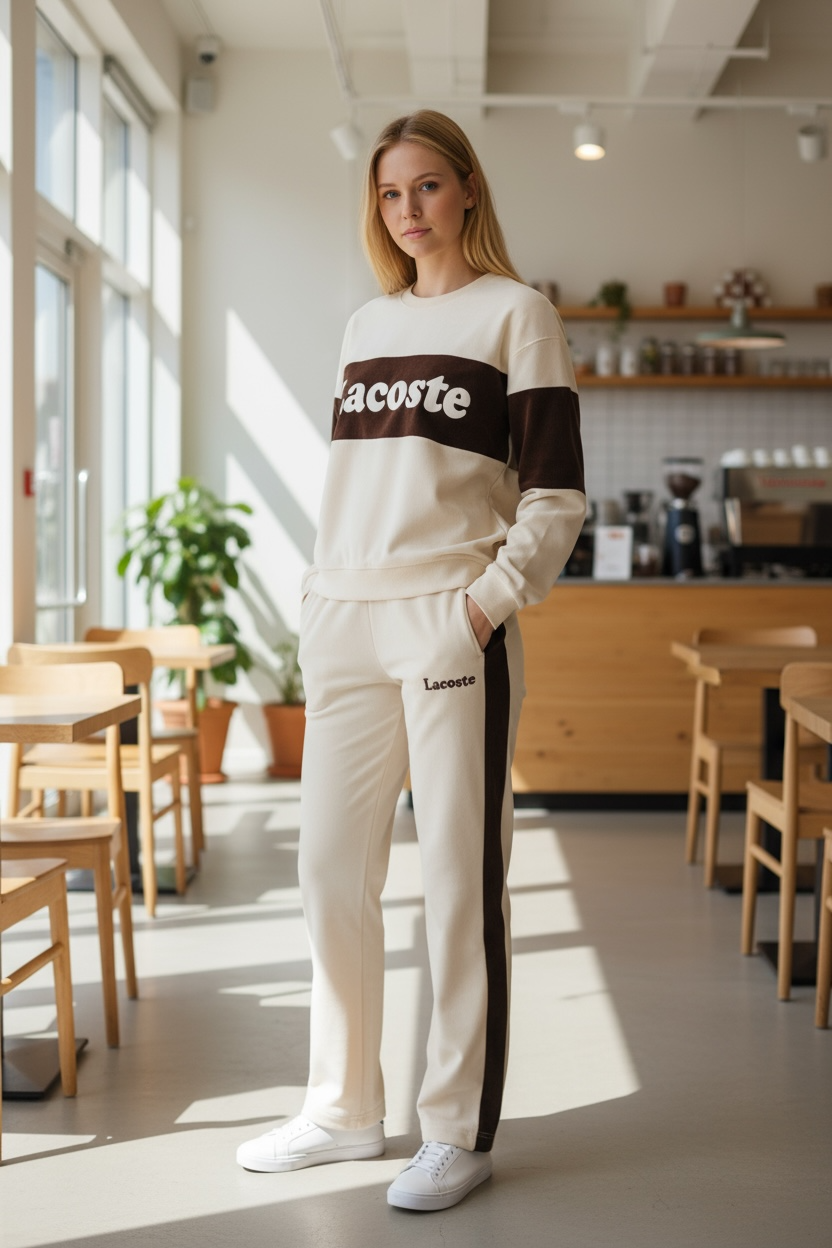 Women’s Two-Tone Tracksuit – Cream &  Dark Brown