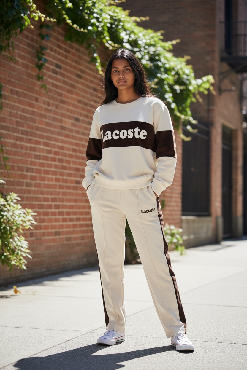 Women’s Two-Tone Tracksuit – Cream &  Dark Brown