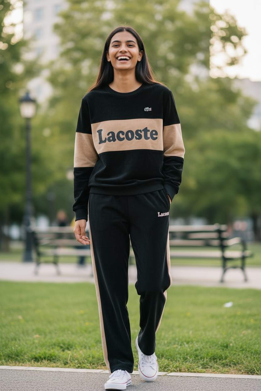 Women’s Two-Tone Tracksuit – Dark Blue & Beige